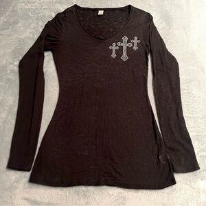 Ladies XL Burout T-Shirt with Crystal Crosses